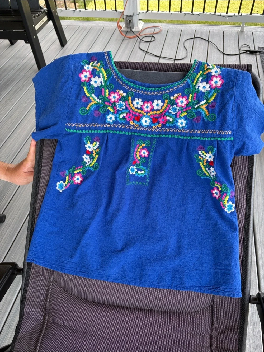 YZXDORWJ Blue Embroidered Floral Women's Top - Picture 2 of 7